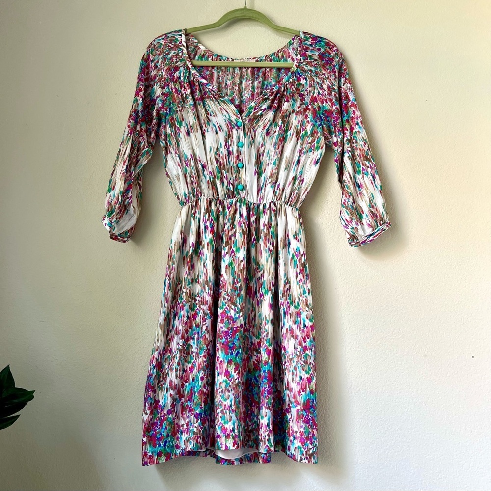 Lazzari Short Silk Dress in Pastel Watercolor print, size IT 42 US Small